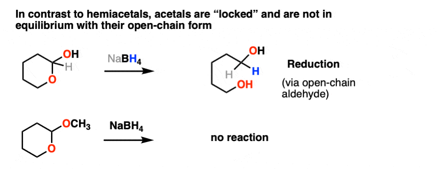 半缩醛与醛或酮平衡存在，并与nabh4发生反应