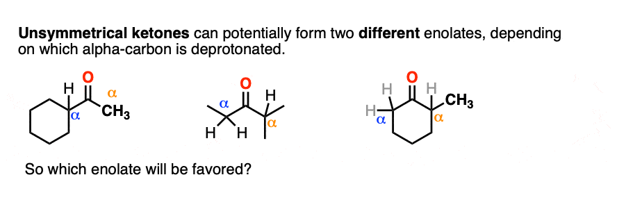 不对称酮能够形成两种不同的烯醇化物根据α碳deprotonated